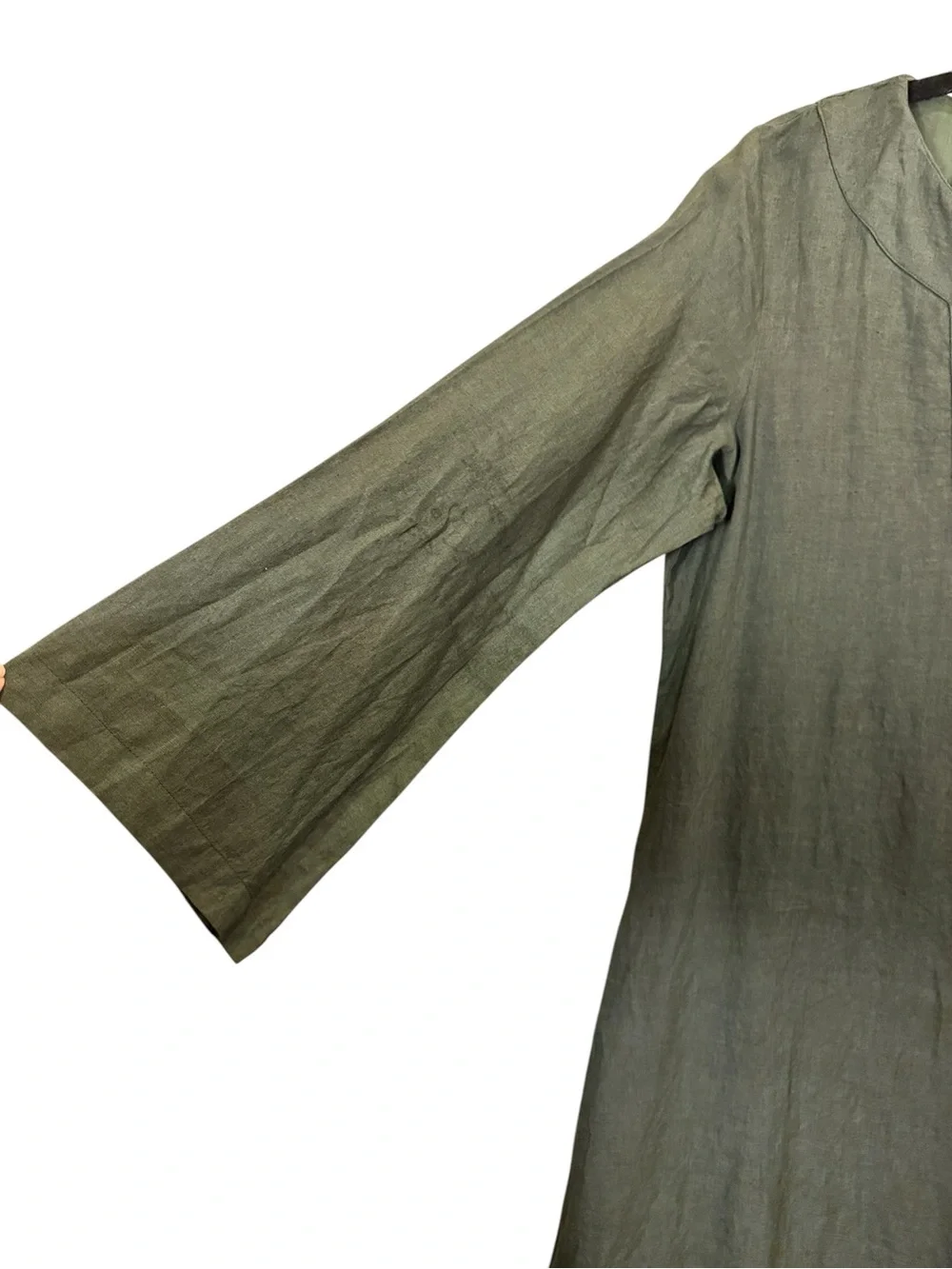 Ellementree Woman’s Relaxed Olive Maxi Kaftan Linen Dress with Long Sleeves - Picture 2 of 12